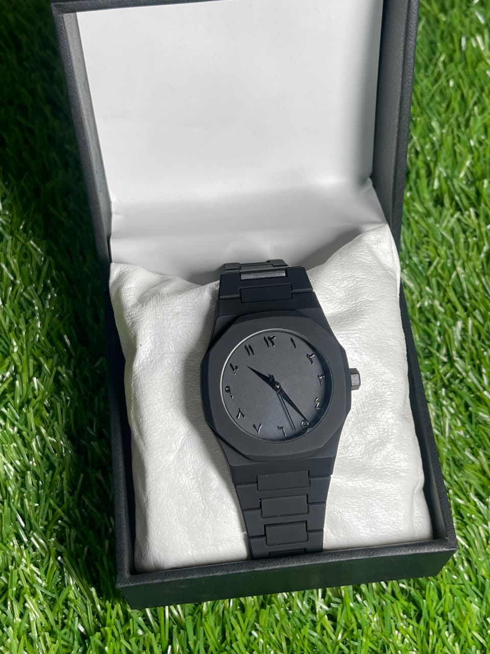 Black fiber Aura with Master Butterfly lock Stealth Black Arabic Dial