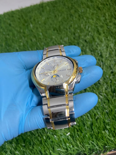 Classic Two-Tone Gold & Silver SUPLEON Men's Dress Watch with Sub-Dials