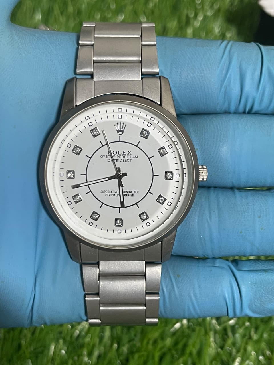 Rolex Style with Dazzling White Dial and Diamond Accents