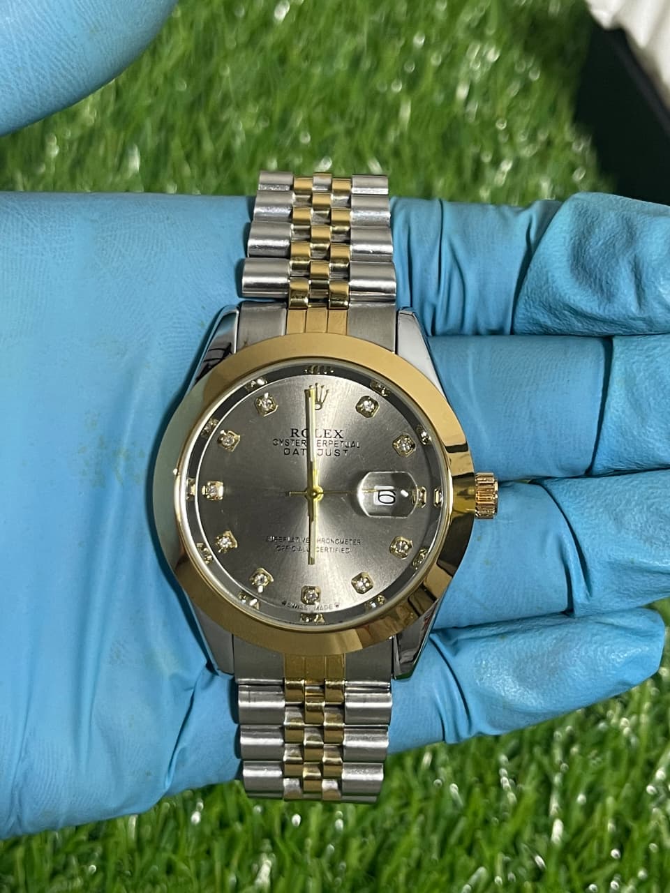 Rolex Two-Tone Datejust Style Watch with Silver Dial
