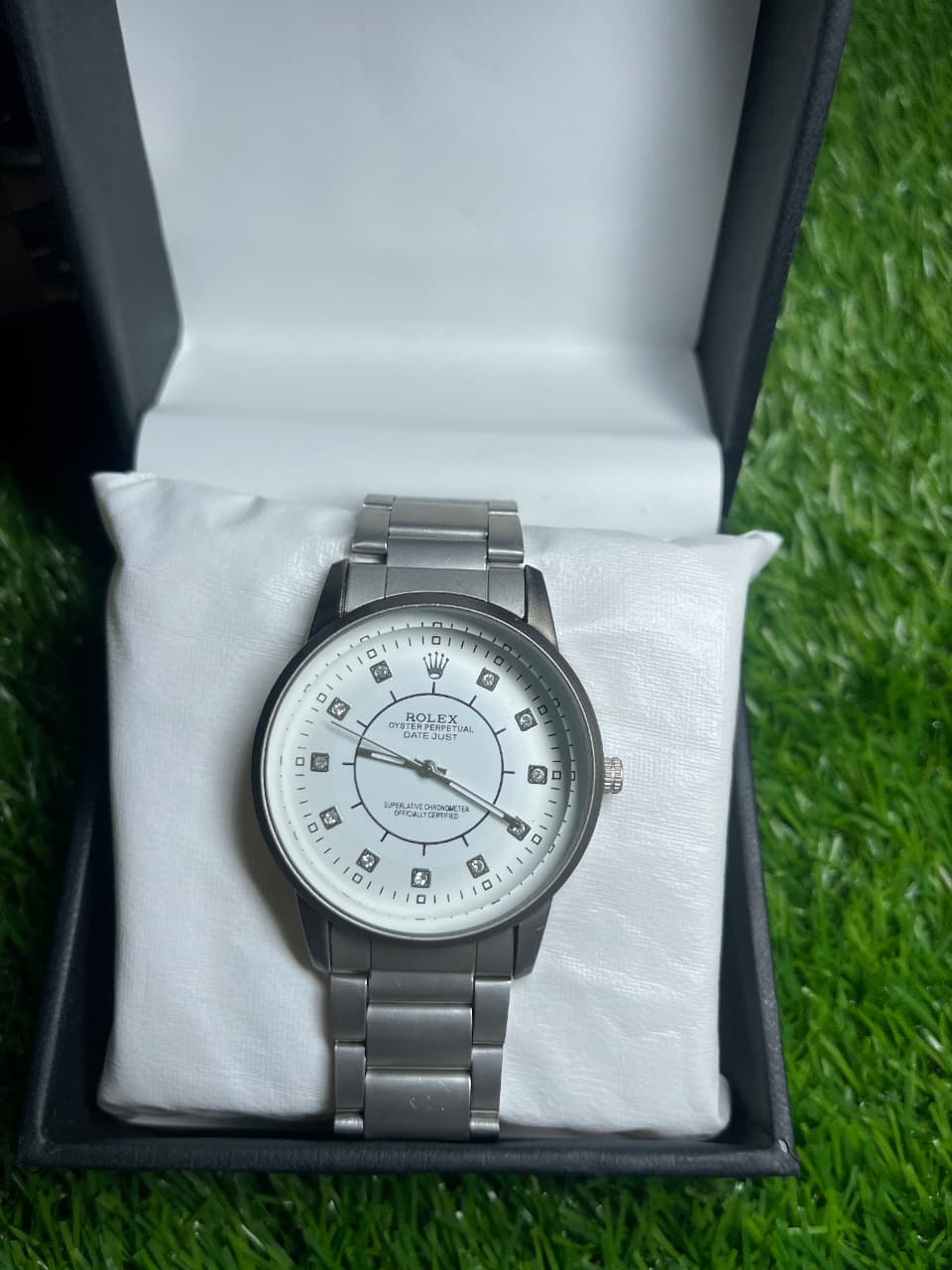 Rolex Style with Dazzling White Dial and Diamond Accents
