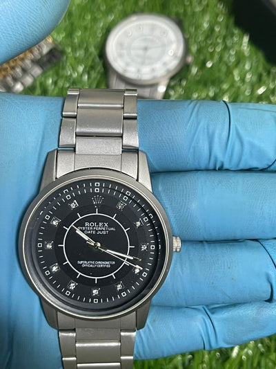 Rolex Style with Dazzling Black Dial and Diamond Accents