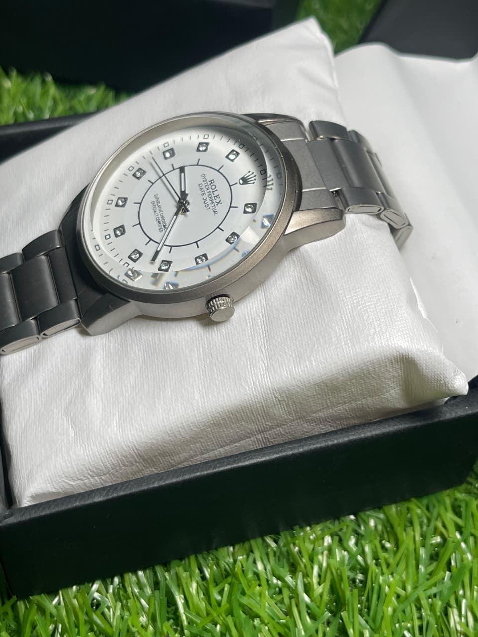 Rolex Style with Dazzling White Dial and Diamond Accents