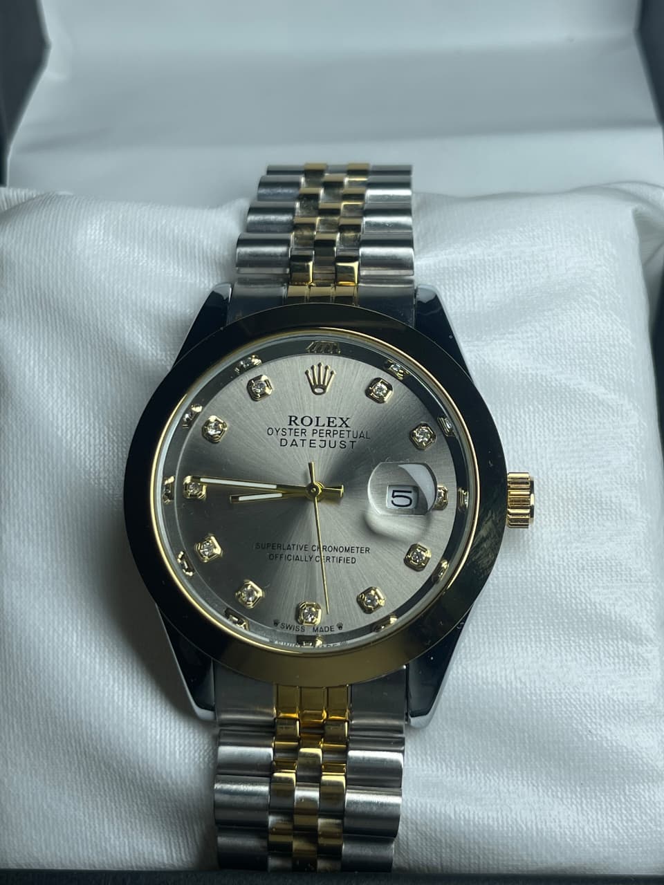 Rolex Two-Tone Datejust Style Watch with Silver Dial