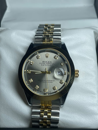 Rolex Two-Tone Datejust Style Watch with Silver Dial