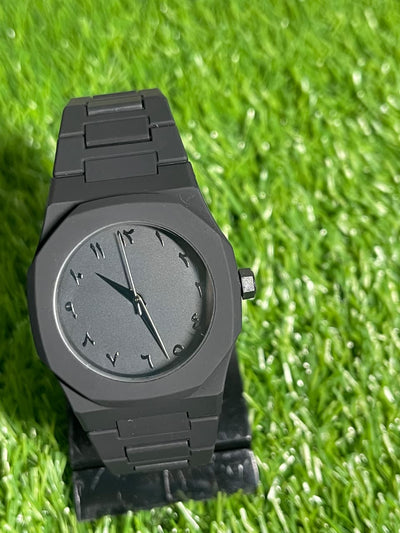 Black fiber Aura with Master Butterfly lock Stealth Black Arabic Dial