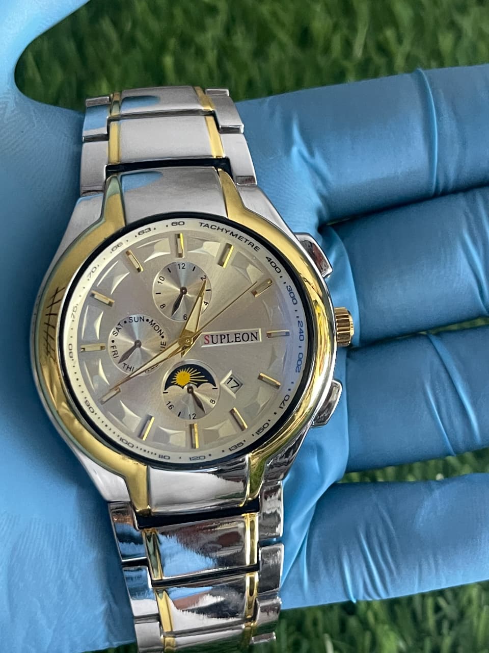 Classic Two-Tone Gold & Silver SUPLEON Men's Dress Watch with Sub-Dials