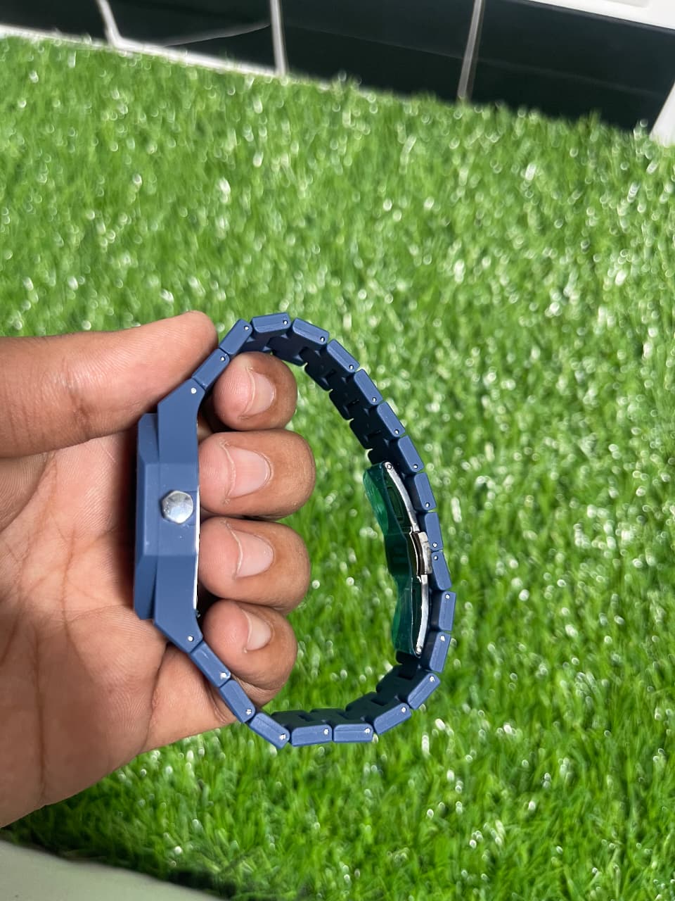 Blue fiber Aura with Master Butterfly lock Stealth Blue Arabic Dial