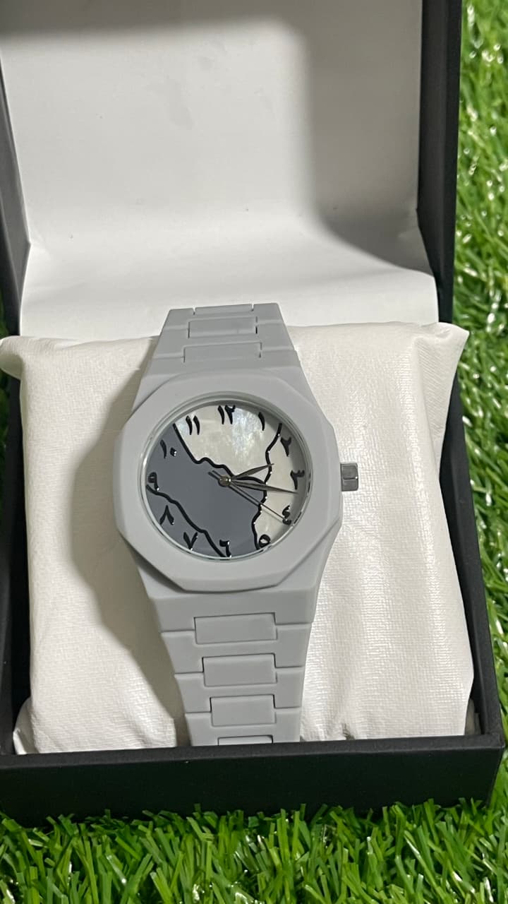Marbled Grey Aura with Abstract Grey & Crystal White Arabic Dial - Butterfly Lock