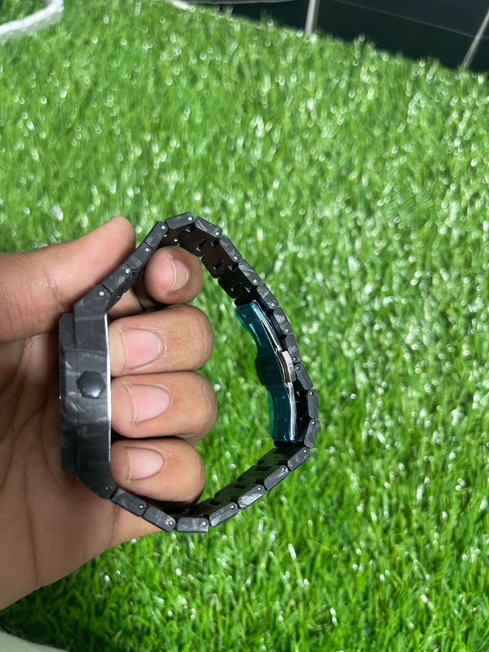 Marbled Black Aura with Abstract Black & Crystal White Arabic Dial - Butterfly Lock
