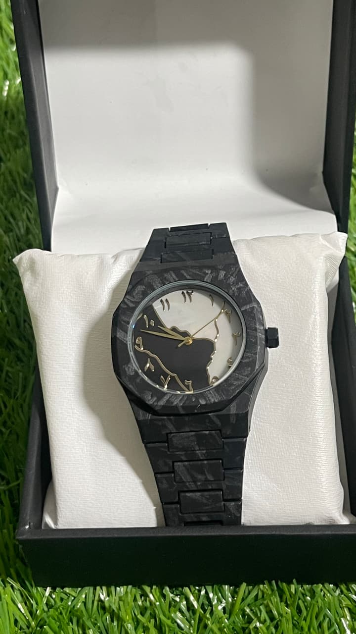 Marbled Black Aura with Abstract Black & Crystal White Arabic Dial - Butterfly Lock