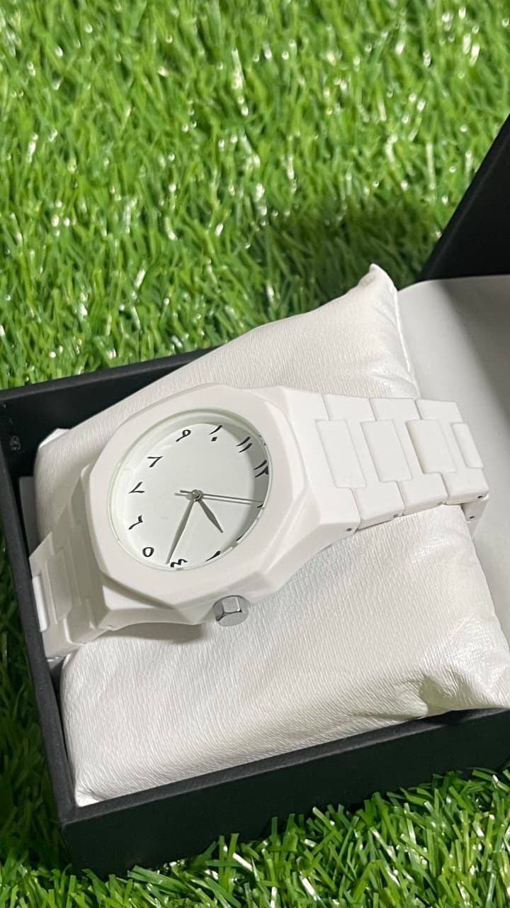 White Aura  fiber Aura with Master Butterfly lock Stealth Black Arabic Dial