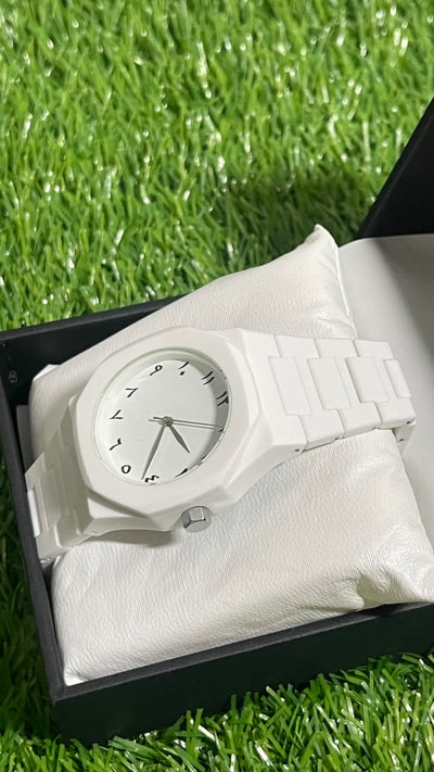 White Aura  fiber Aura with Master Butterfly lock Stealth Black Arabic Dial