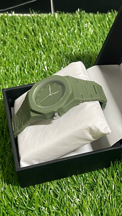 Olive Green fiber Aura with Master Butterfly lock Stealth Green Arabic Dial