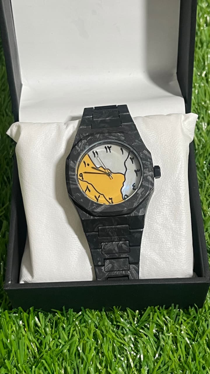 Marbled Black Aura with Abstract Yellow & Crystal White Arabic Dial