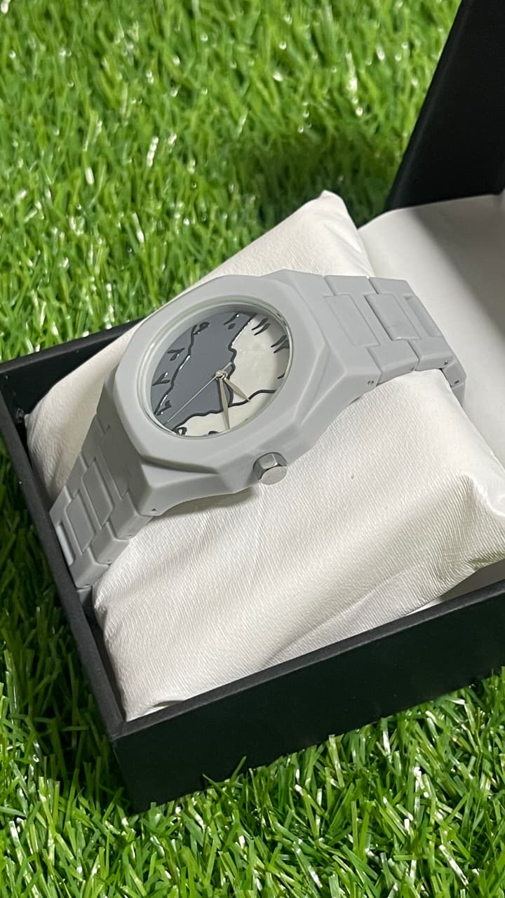 Marbled Grey Aura with Abstract Grey & Crystal White Arabic Dial - Butterfly Lock