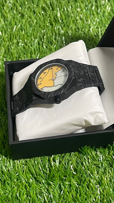 Marbled Black Aura with Abstract Yellow & Crystal White Arabic Dial