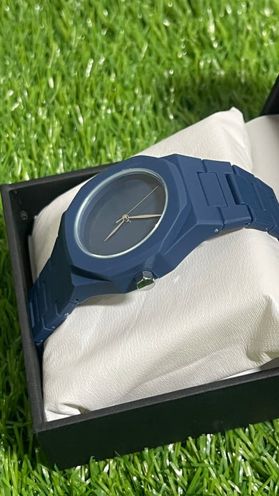 Blue fiber Aura with Master Butterfly lock Stealth Blue Arabic Dial