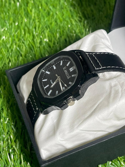 SlimStar Elegance – Black Dial Leather Strap Watch