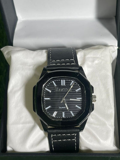 SlimStar Elegance – Black Dial Leather Strap Watch