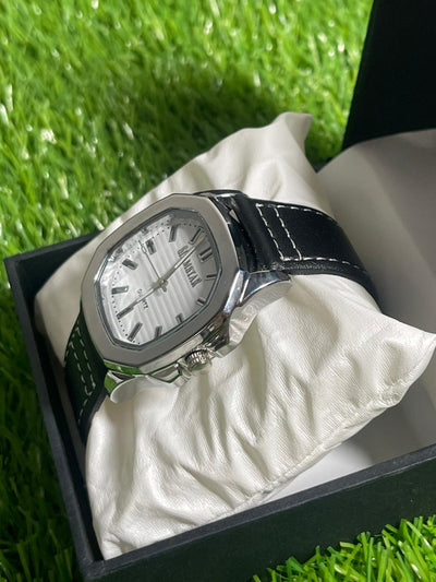 SlimStar Elegance – White Dial Leather Strap Watch