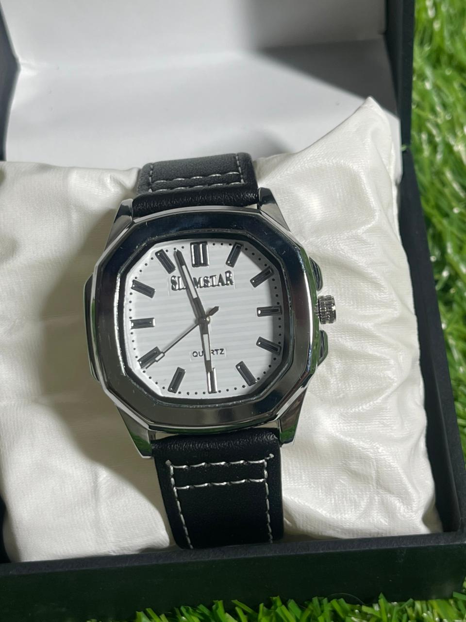 SlimStar Elegance – White Dial Leather Strap Watch