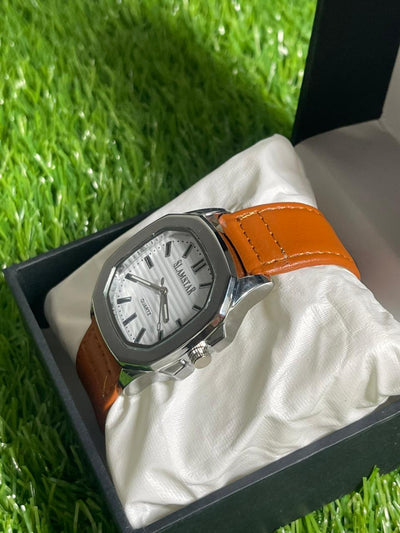 SlimStar Elegance – White Dial Brown Leather Strap Watch